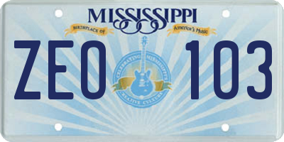 MS license plate ZEO103