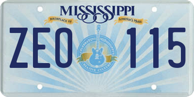 MS license plate ZEO115