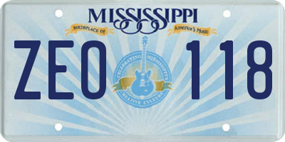 MS license plate ZEO118