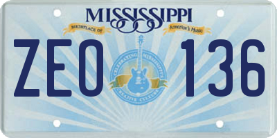 MS license plate ZEO136