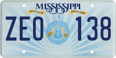 MS license plate ZEO138