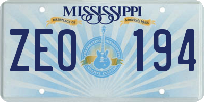 MS license plate ZEO194