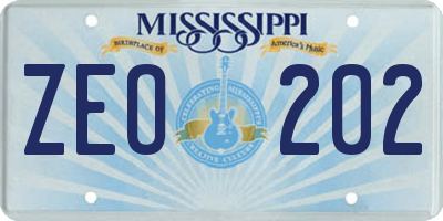 MS license plate ZEO202
