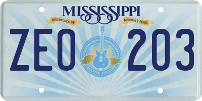 MS license plate ZEO203