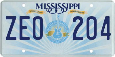 MS license plate ZEO204