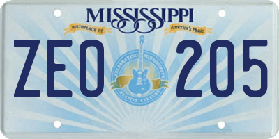 MS license plate ZEO205