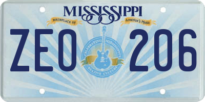 MS license plate ZEO206