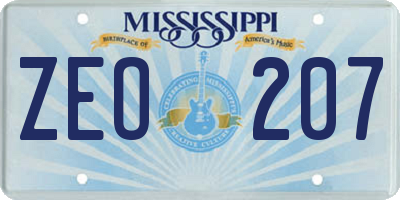 MS license plate ZEO207