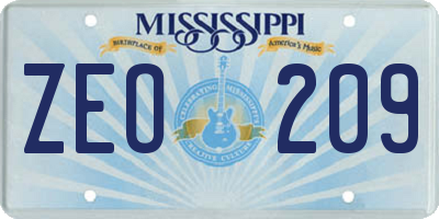 MS license plate ZEO209