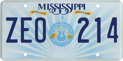 MS license plate ZEO214