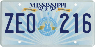 MS license plate ZEO216