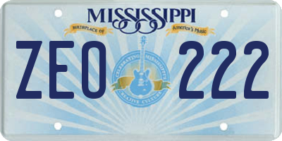 MS license plate ZEO222