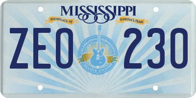MS license plate ZEO230