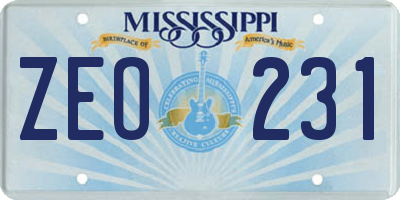 MS license plate ZEO231