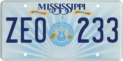 MS license plate ZEO233