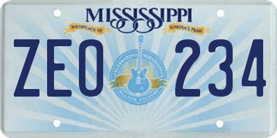 MS license plate ZEO234
