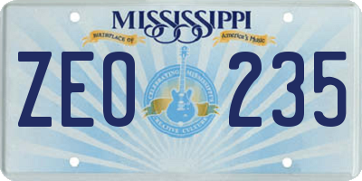MS license plate ZEO235