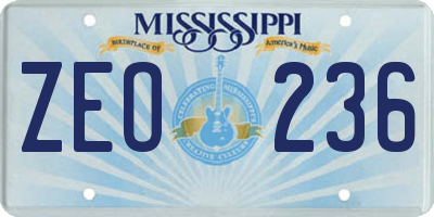 MS license plate ZEO236