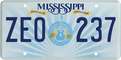 MS license plate ZEO237