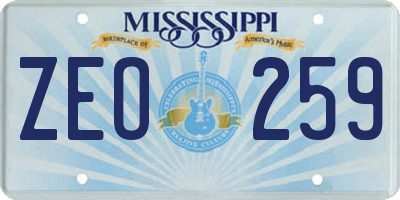 MS license plate ZEO259