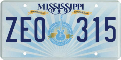 MS license plate ZEO315