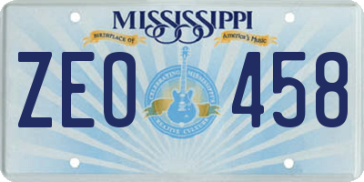 MS license plate ZEO458