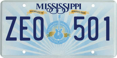 MS license plate ZEO501