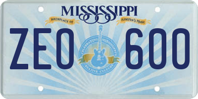 MS license plate ZEO600