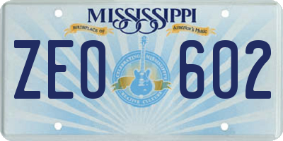 MS license plate ZEO602