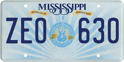 MS license plate ZEO630