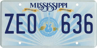 MS license plate ZEO636