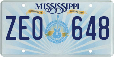 MS license plate ZEO648