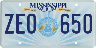MS license plate ZEO650