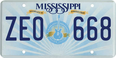 MS license plate ZEO668
