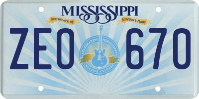 MS license plate ZEO670
