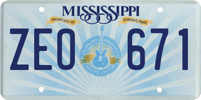 MS license plate ZEO671