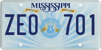 MS license plate ZEO701