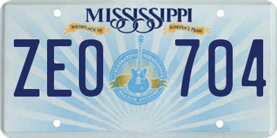 MS license plate ZEO704