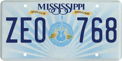 MS license plate ZEO768