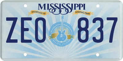 MS license plate ZEO837