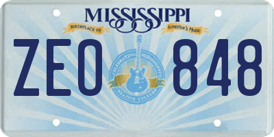MS license plate ZEO848
