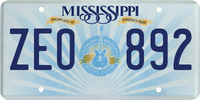 MS license plate ZEO892