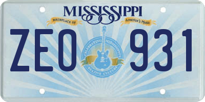 MS license plate ZEO931
