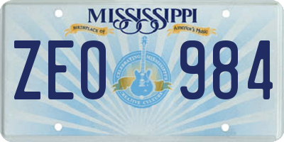MS license plate ZEO984