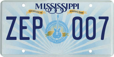 MS license plate ZEP007