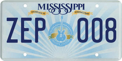 MS license plate ZEP008
