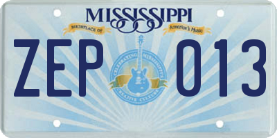 MS license plate ZEP013