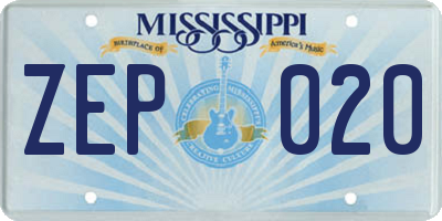 MS license plate ZEP020