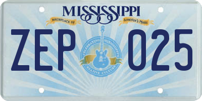 MS license plate ZEP025