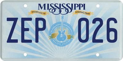 MS license plate ZEP026